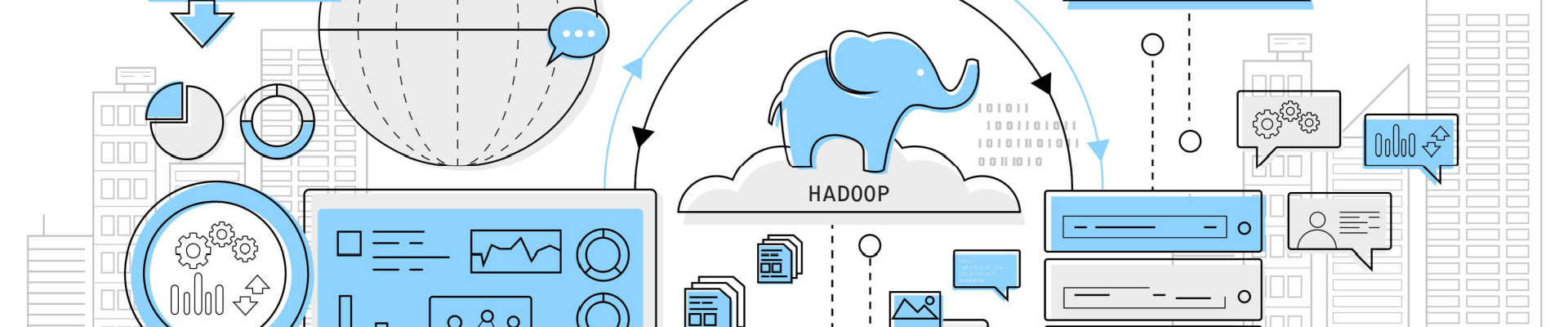 Blue and grey grapich depicting Hadoop and other technologies